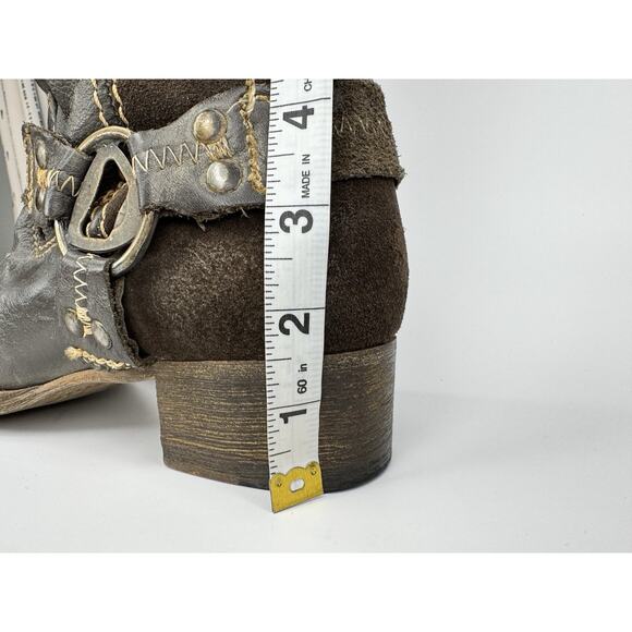 Bed|Stü Womens Leather Harness Boots 9.5 Brown Distressed Western Moto Boho - Picture 5 of 16